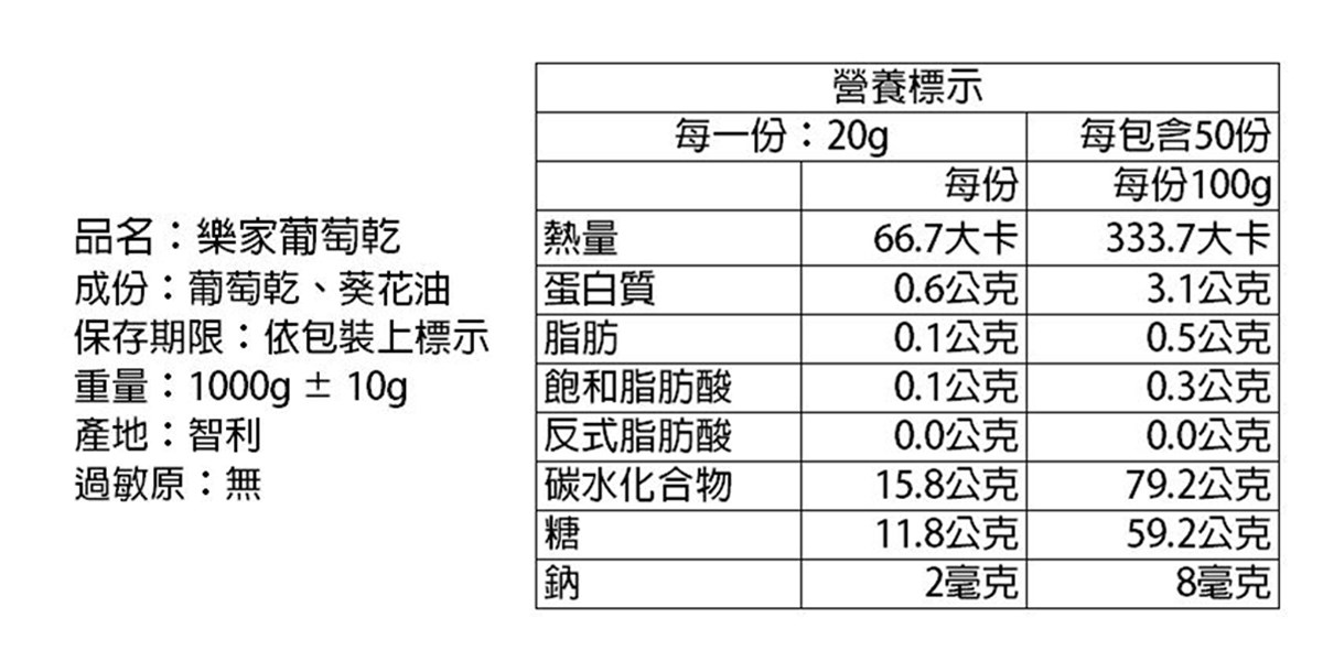 烘培用 樂家葡萄乾 1kg